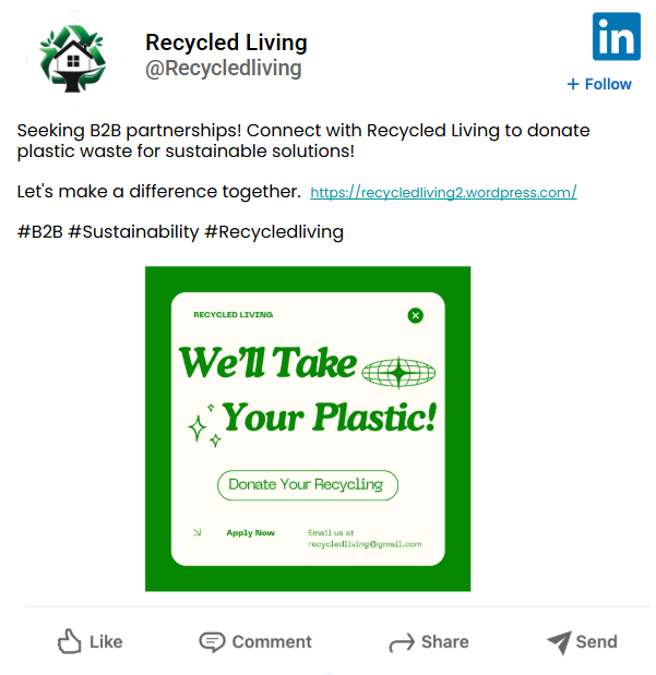 Recycled living linkedin post.