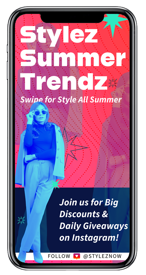 A cellphone mockup for instagram "stylez summer trendz"