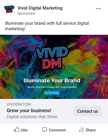 Facebook ad mockup for Vivid Digital Marketing.