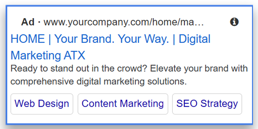 Google search ad for a made-up digital marketing company.